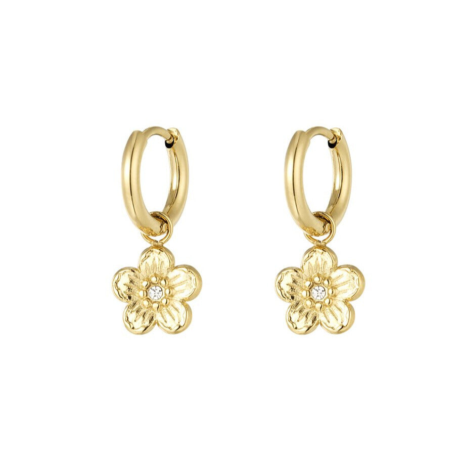 FRENCH RIVIERA | Bloom Hoops -kirurginteräsrenkaat kukilla (kulta)