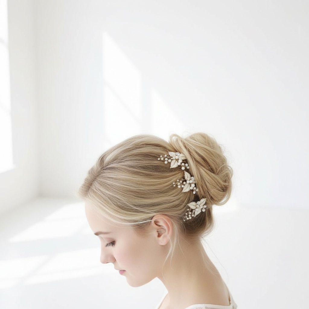 Hair ornament, ROMANCE | Charlotte -gold-tone graceful hair ornament with pearl