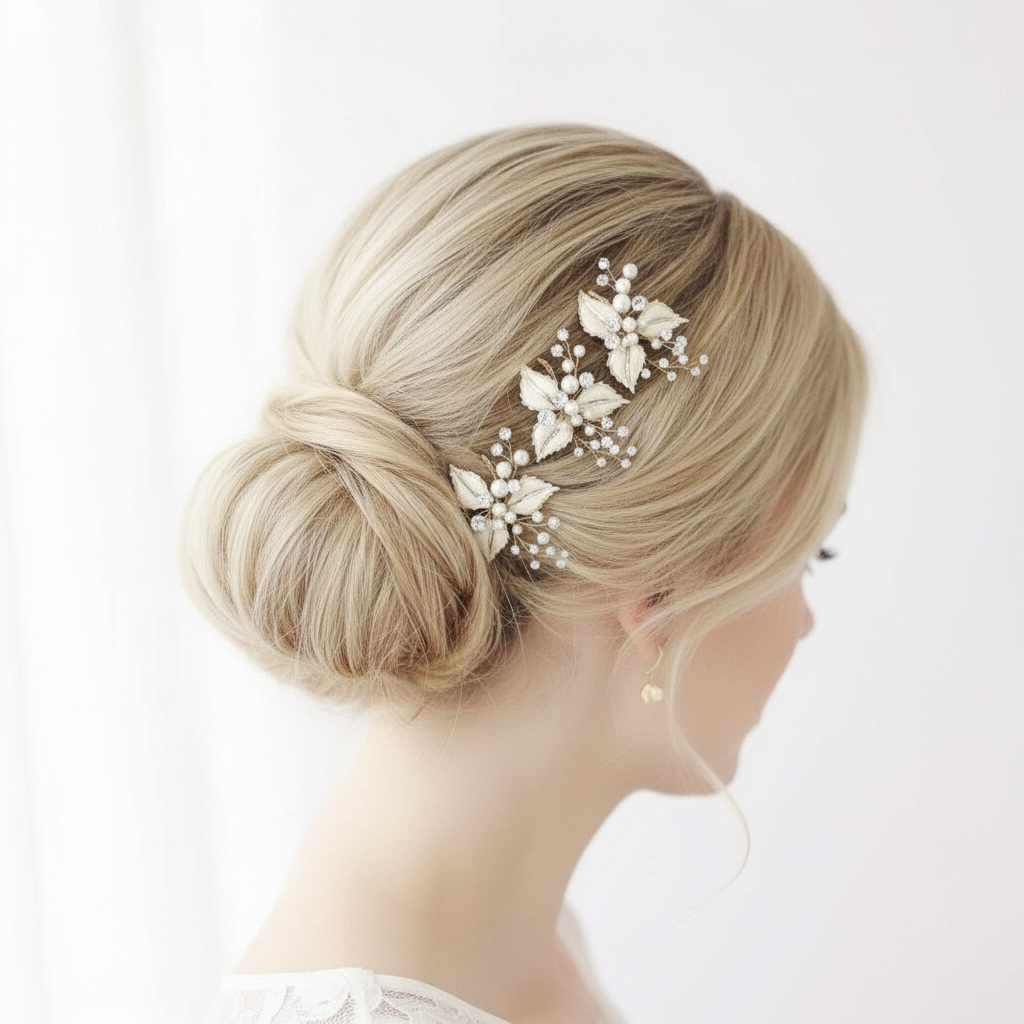 Hair ornament, ROMANCE | Charlotte -gold-tone graceful hair ornament with pearl