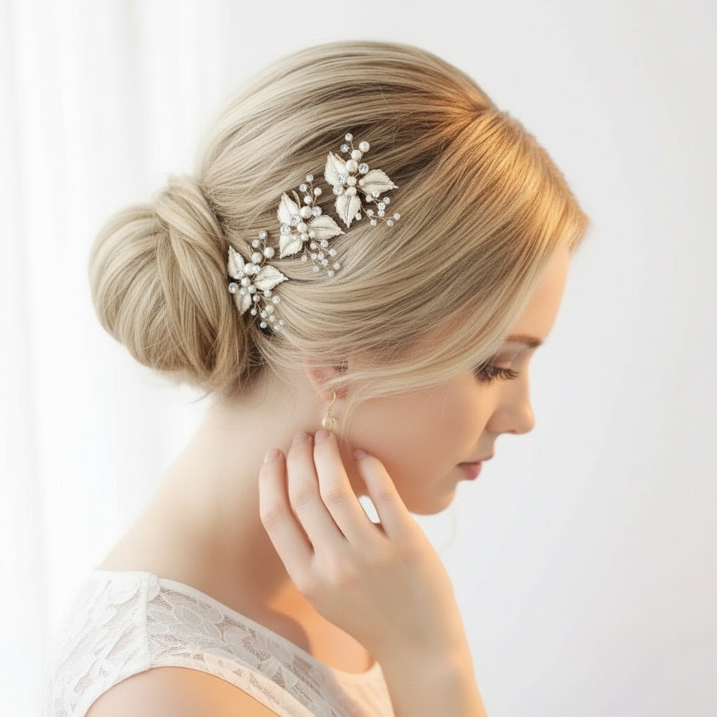 Hair ornament, ROMANCE | Charlotte -gold-tone graceful hair ornament with pearl
