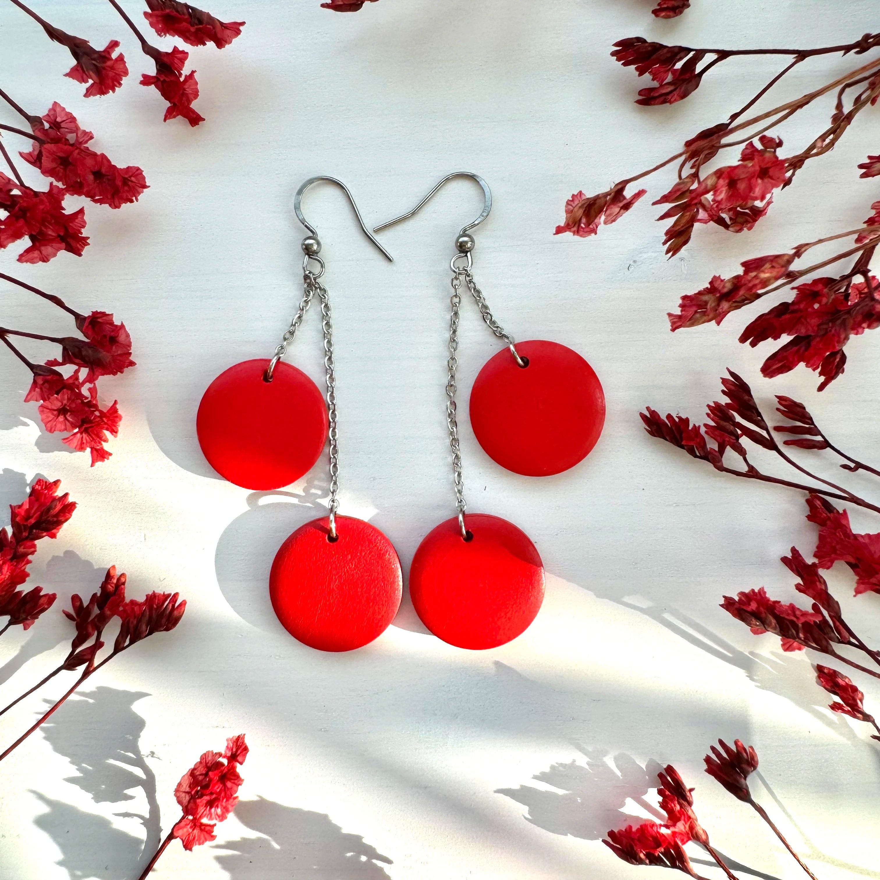 Wooden earrings, Ilona -two-piece wooden bead earrings (red)