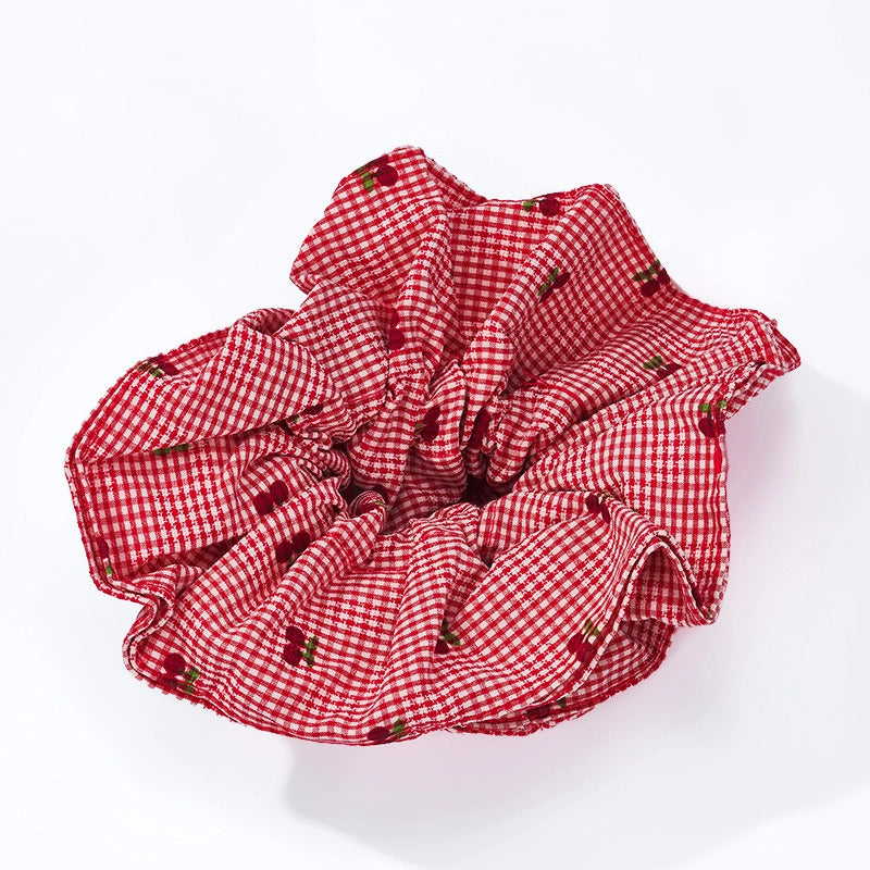 ruudullinen kirsikka hiusdonitsi punavalkoinen scrunchie