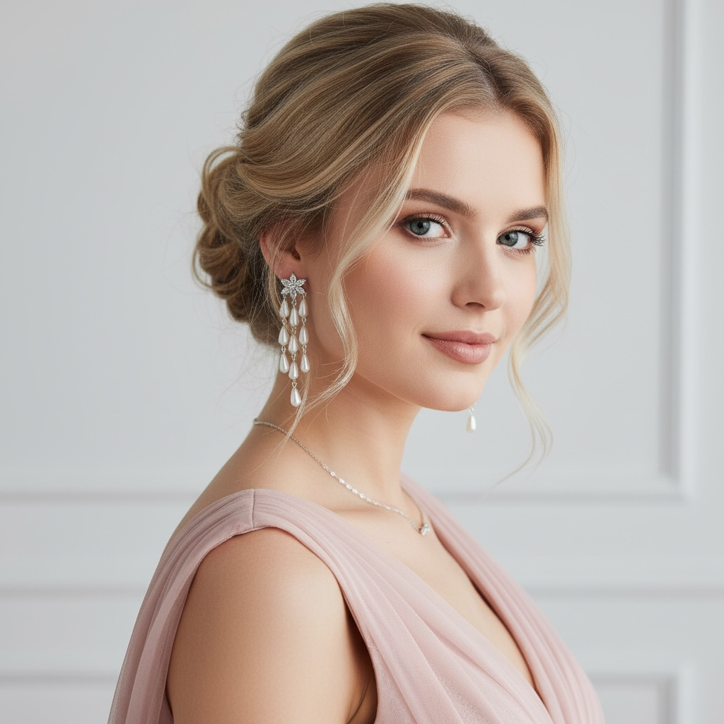 FRENCH RIVIERA | Flora – kukkakoristeinen helmikorvakoru (hopeansävy)