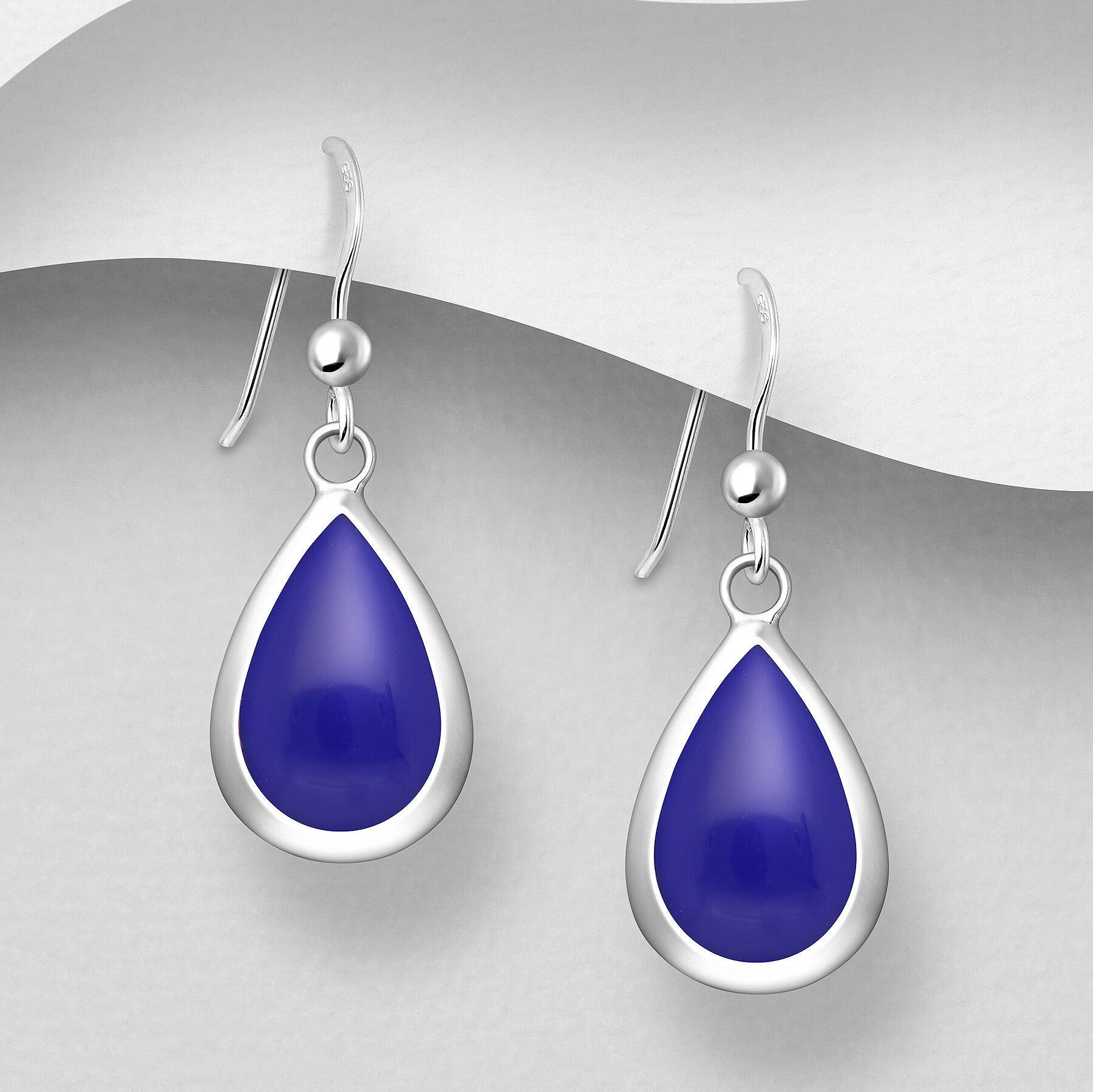 PREMIUM COLLECTION | Helene -siniset pisaranmuotoiset hopeakorvakorut