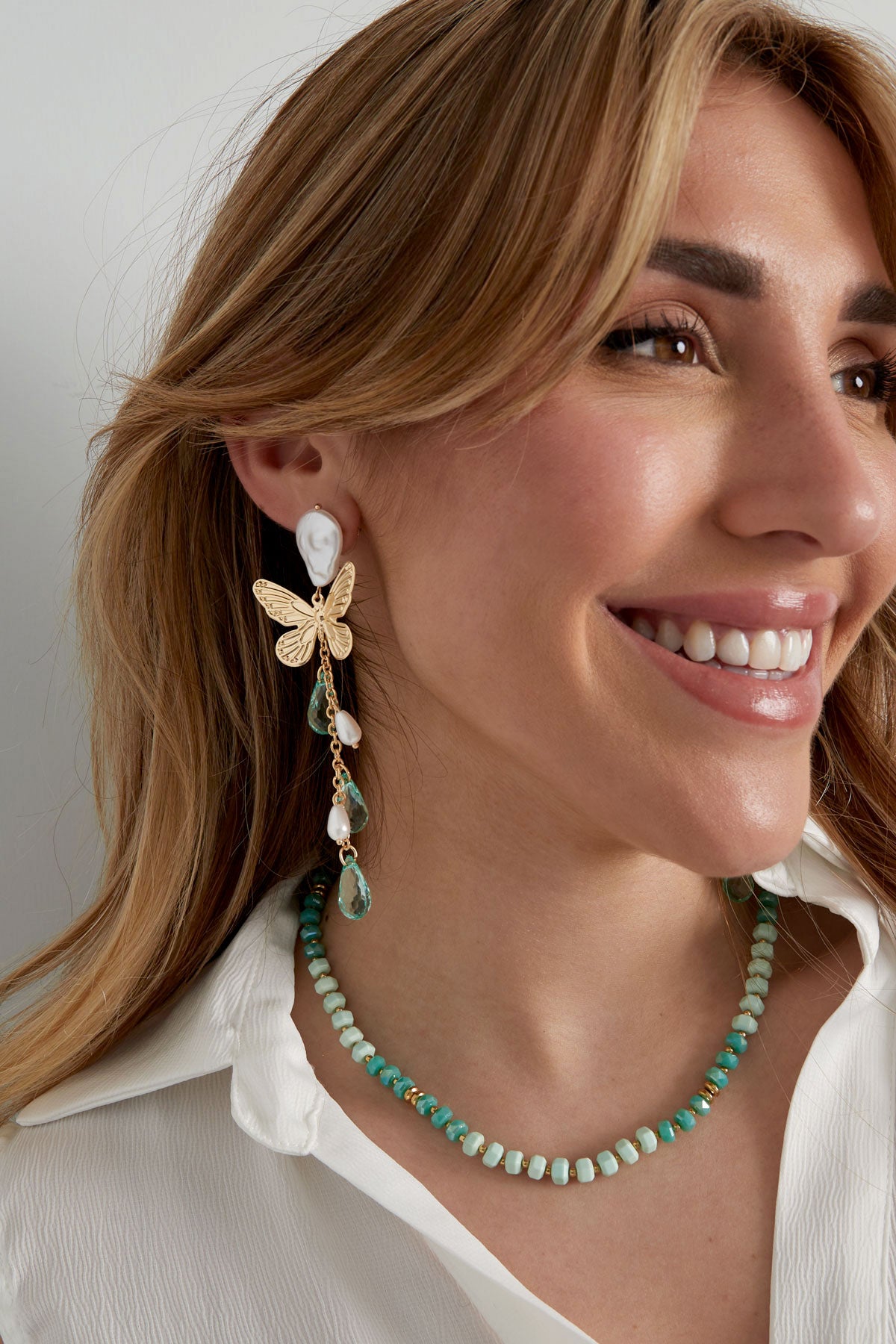 FRENCH RIVIERA | Butterfly Garden -perhoskorvakorut mintuvärisin helmin