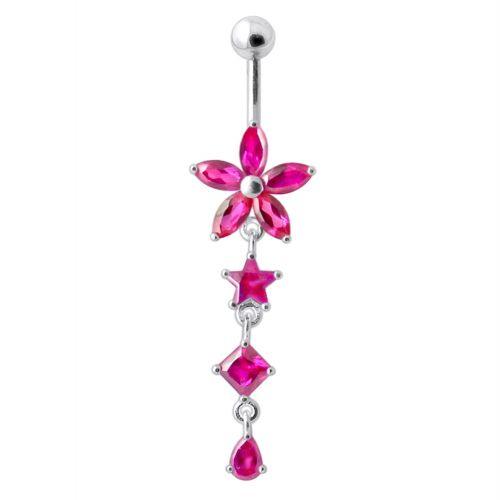 Titanium belly button ring, Jordyn ruby red dangling belly button ring