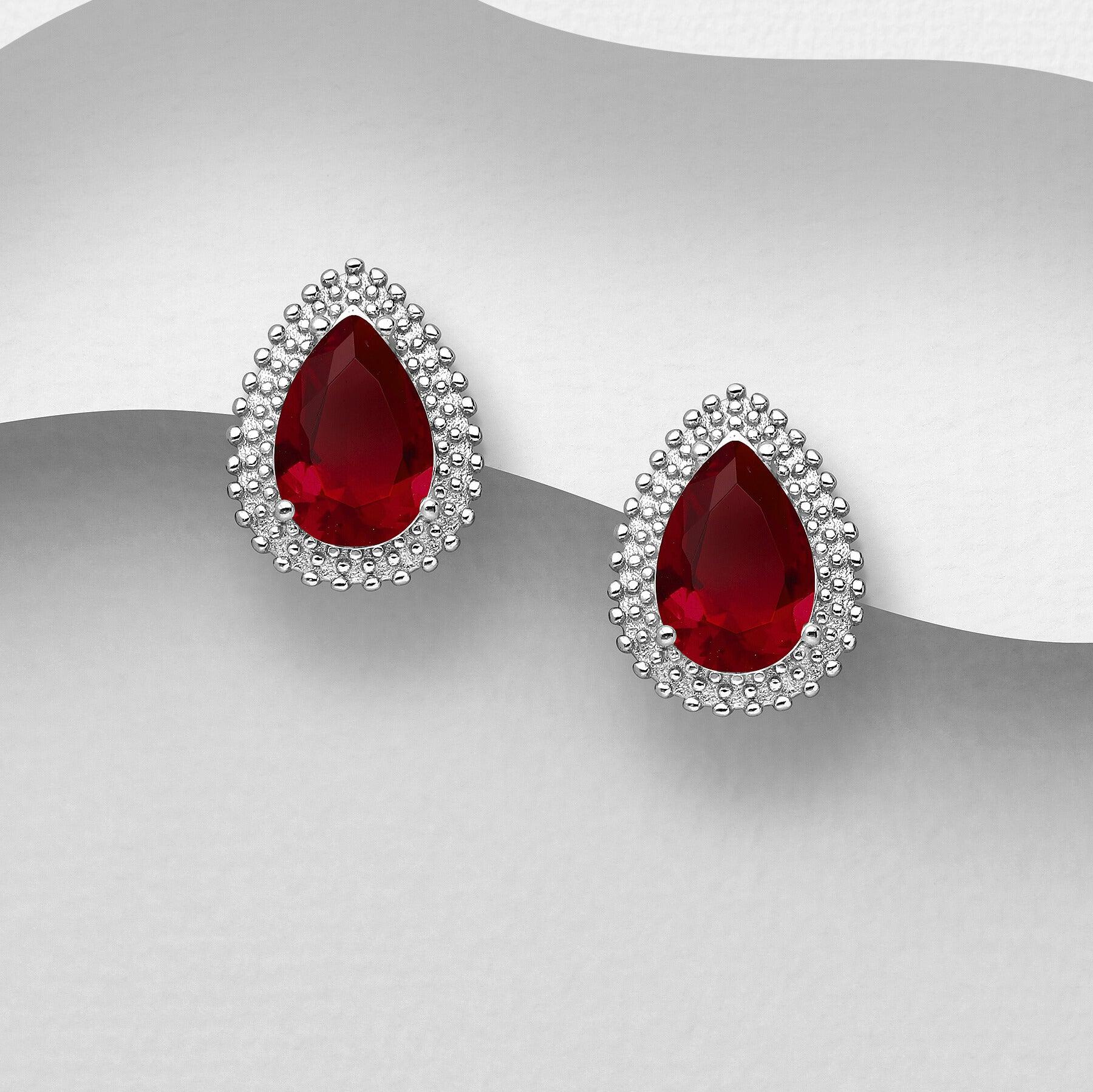 PREMIUM COLLECTION | Natalia ruby red drop silver buttons