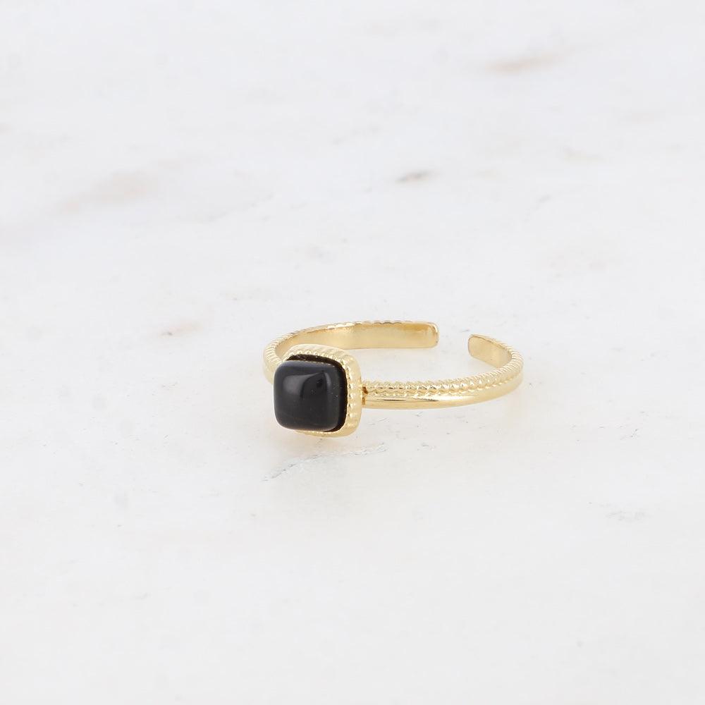 BOHM PARIS | Bague Kalys -kirurginterässormus mustalla kivellä