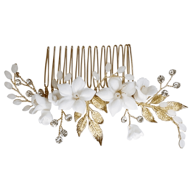 ATHENA BRIDAL | Nadine -kukkakoristeinen hiuskoru (kulta)