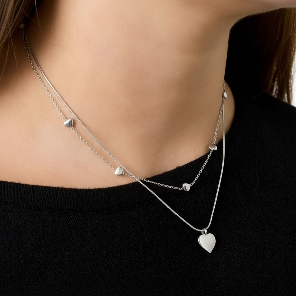 French Riviera | Amour Duo -sydänkaulakoru kirurginterästä (hopea)