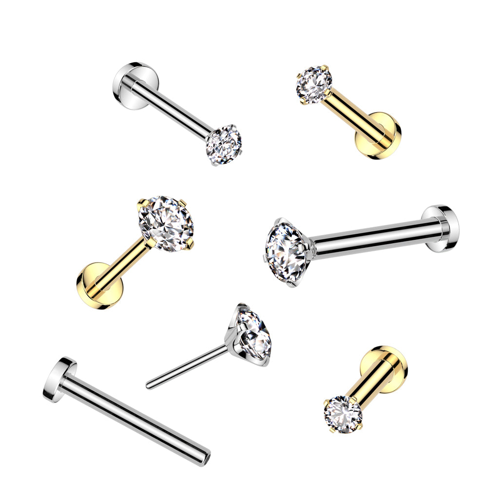 Implanttitason titaani labret 0,8 mm, kullanvärinen PVD sekä hopeanvärinen versio, push in.