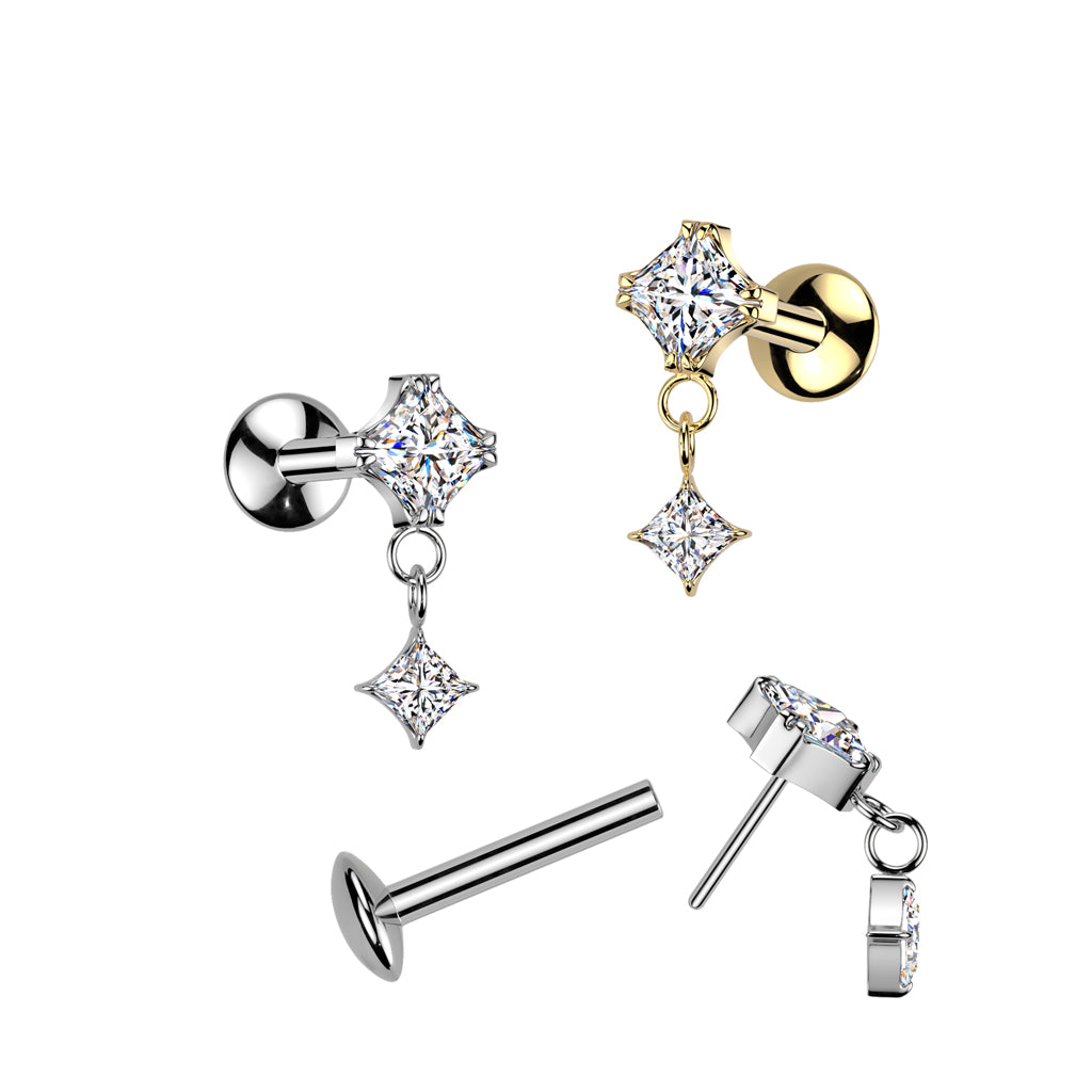 Titanium cartilage jewelry/tragus jewelry, Round Diamond Cut Top in Silver