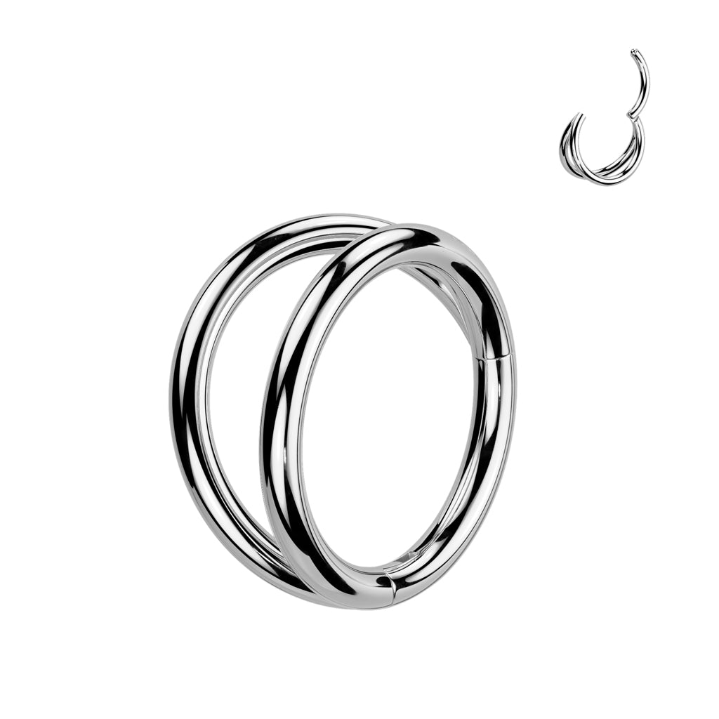 Piercing ring 1.2mm, Titanium Double Line CZ titanium clicker
