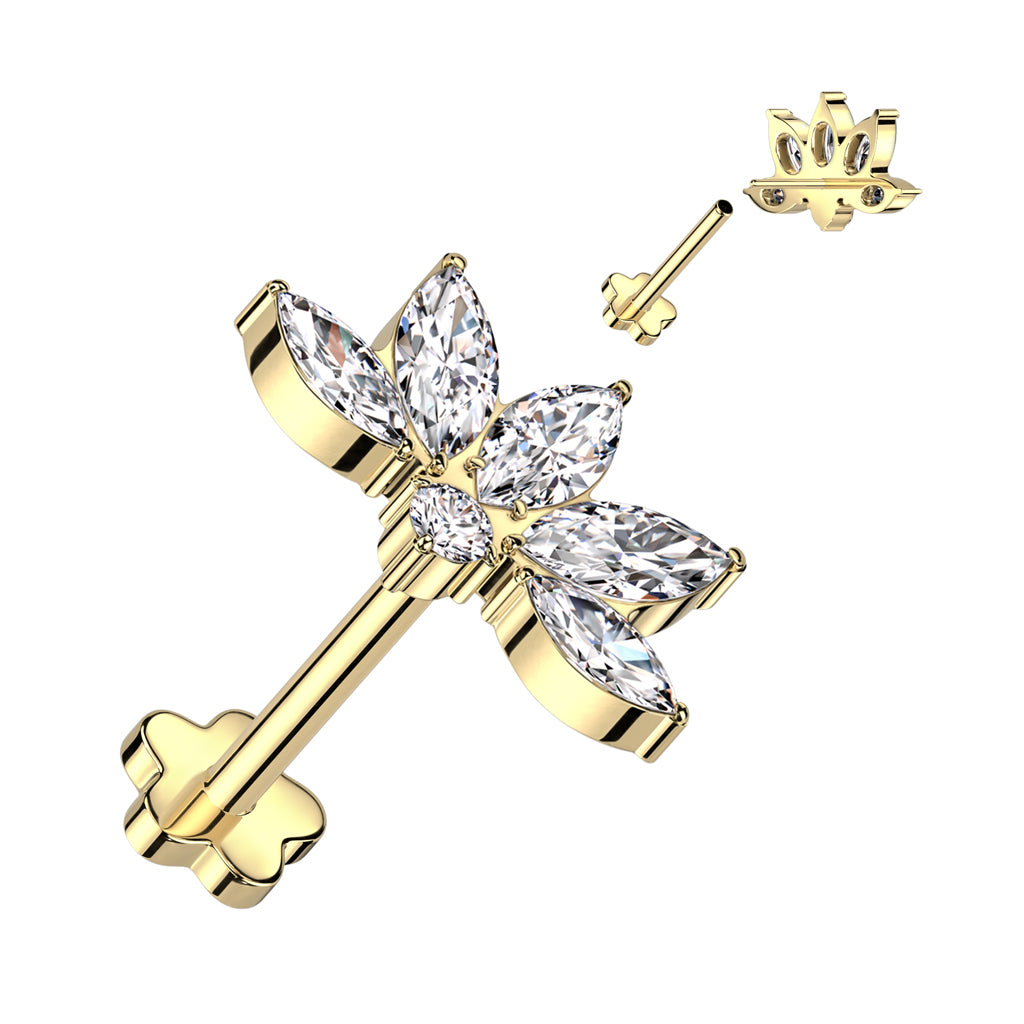 Kullanvärinen titaaninen rustokoru Marquise Lily kristallikukalla.