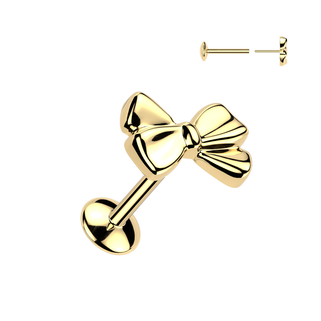 Kullanvärinen titaani labret 1,2 mm rusetilla ja push-in kiinnityksellä