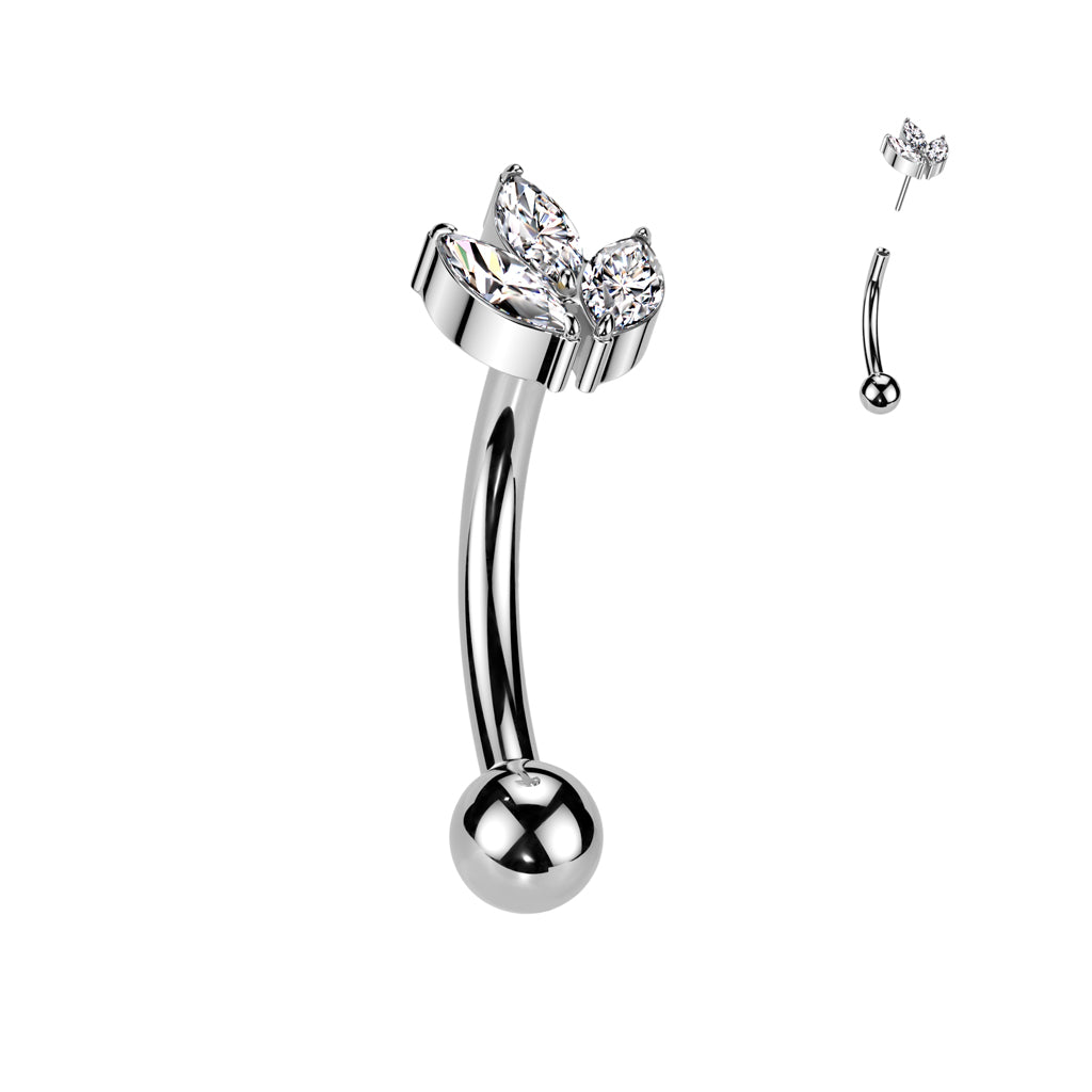 Curved Barbell 1,2mm, Titanium Leaflight – kolmen lehden koriste titaanista (hopea)