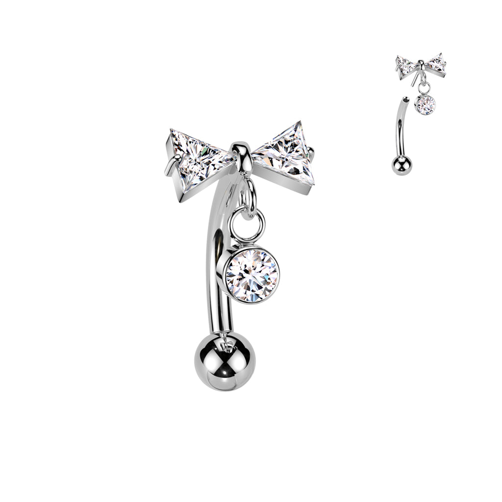 Curved Barbell 1,2mm, Titanium Bowdrop – siro rusetti roikkuvalla yksityiskohdalla (hopea9