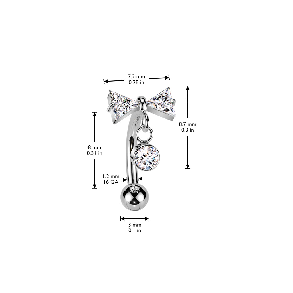 Curved Barbell 1,2mm, Titanium Bowdrop – siro rusetti roikkuvalla yksityiskohdalla (hopea9