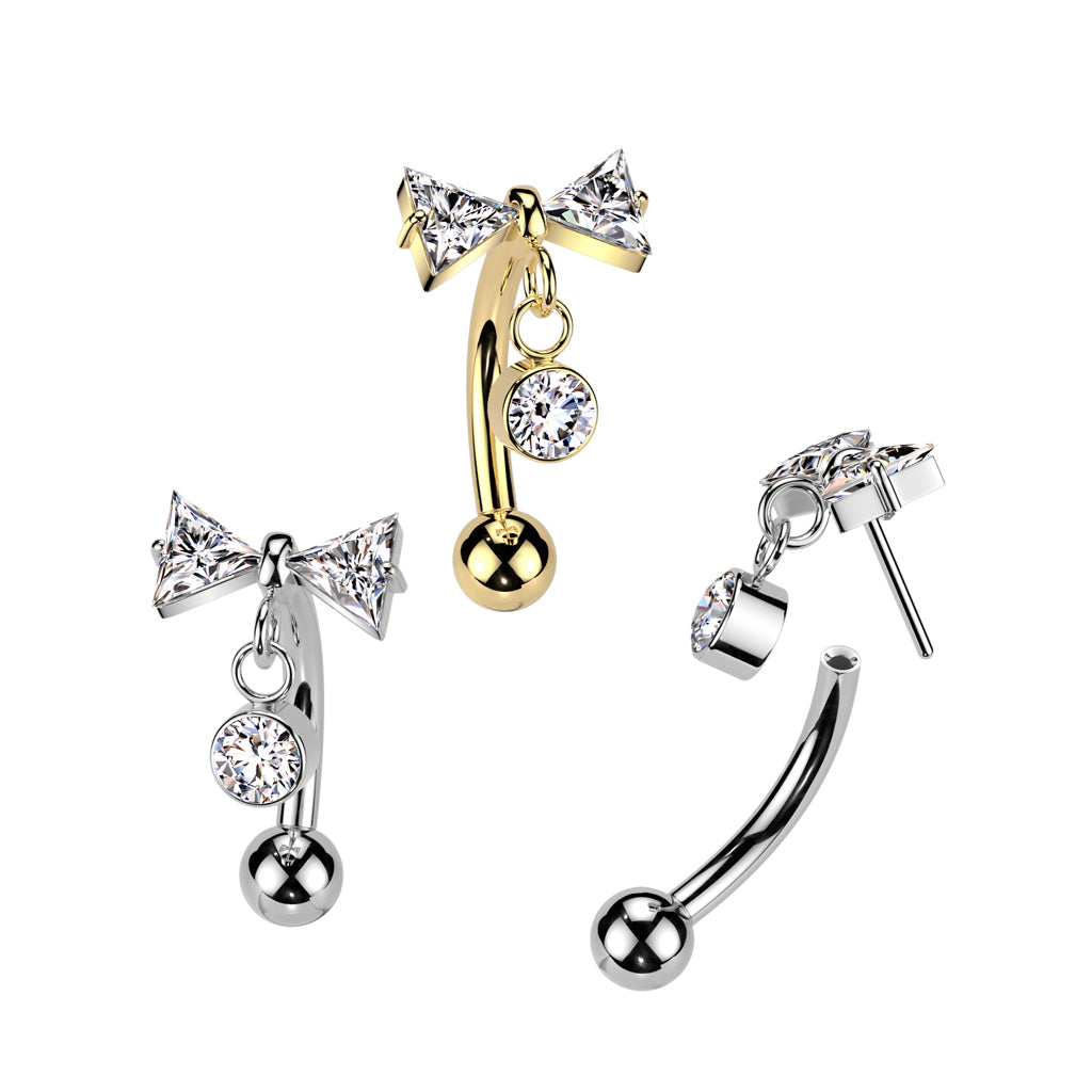 Curved Barbell 1,2mm, Titanium Bowdrop – siro rusetti roikkuvalla yksityiskohdalla (hopea9
