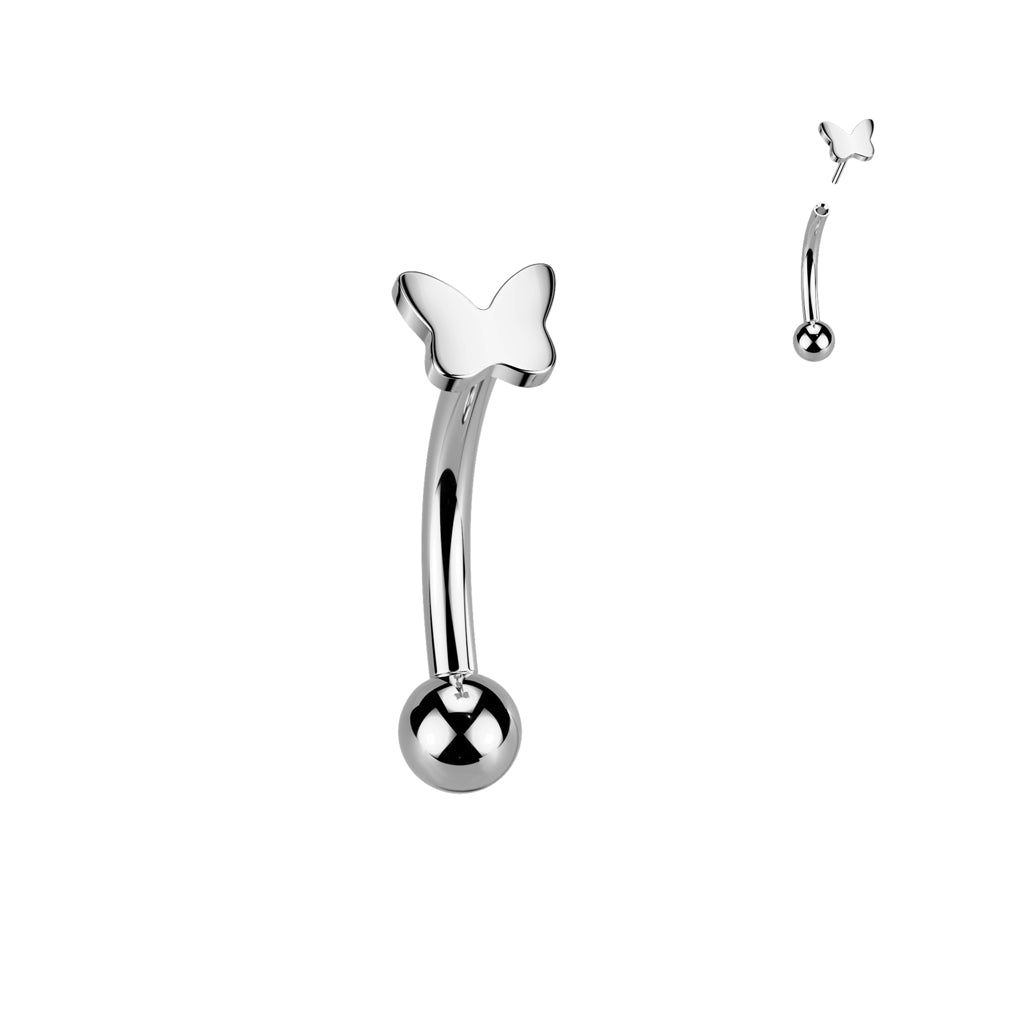 Curved Barbell 1,2mm, Titanium Petite Butterfly – kaareva titaaninen perhoskoru (hopea)