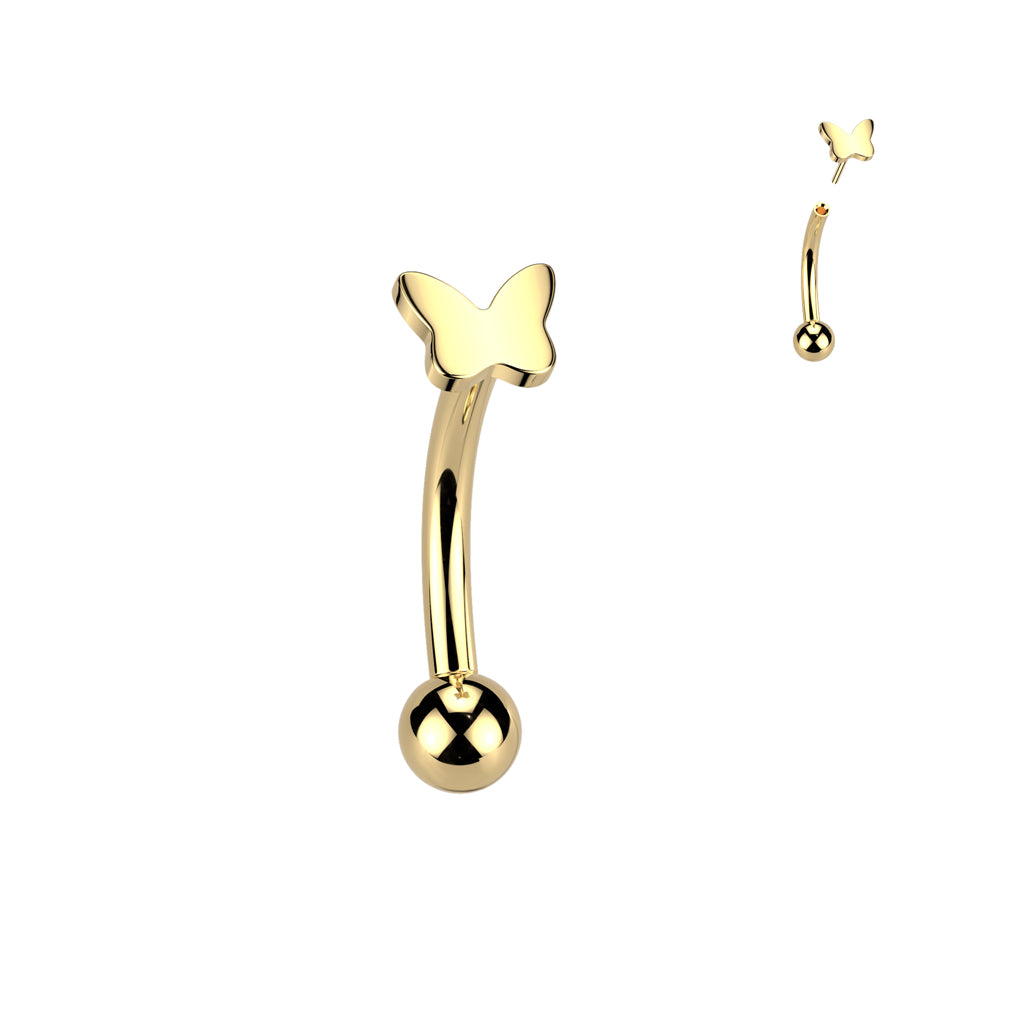 Curved Barbell 1,2mm, Titanium Petite Butterfly – kaareva titaaninen perhoskoru (kulta)