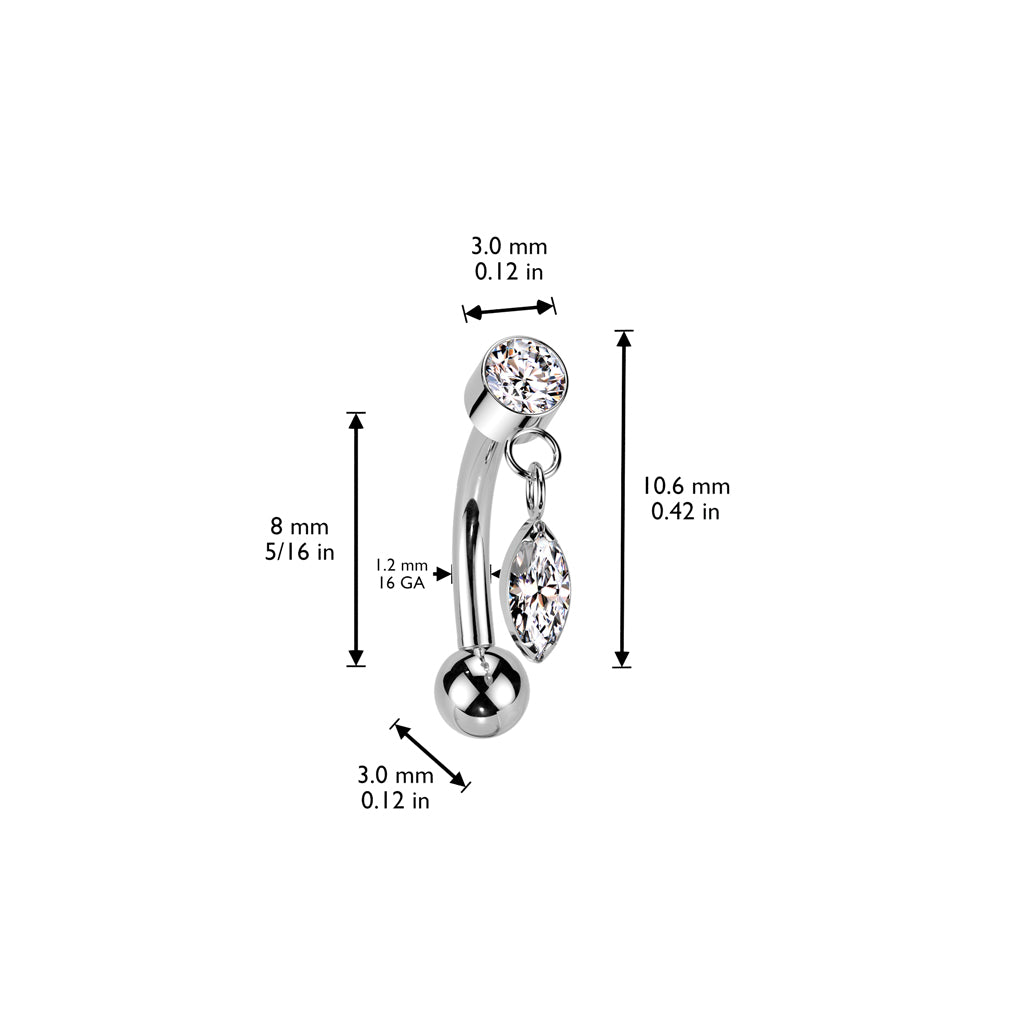 Bananabell/curved barbell 1.2mm|Titanium CZ Curved Barbell