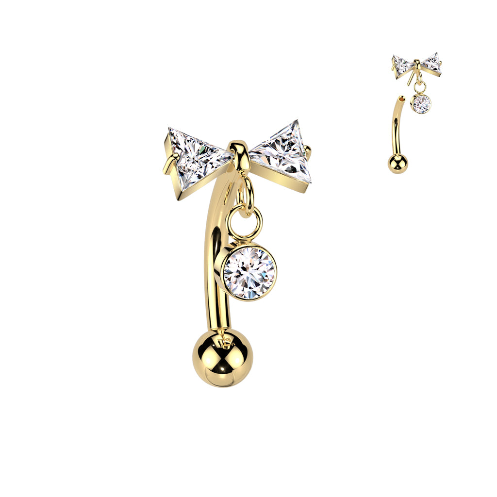 Curved Barbell 1,2mm, Titanium Bowdrop – siro rusetti roikkuvalla yksityiskohdalla (kulta)