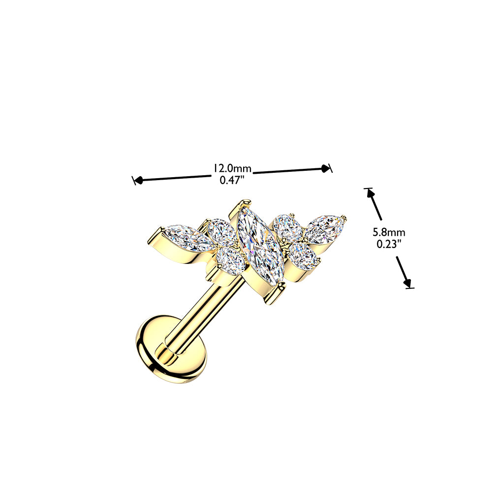 Labret 1mm, Titanium Marquise Lily – crystal flower (silver, push in)
