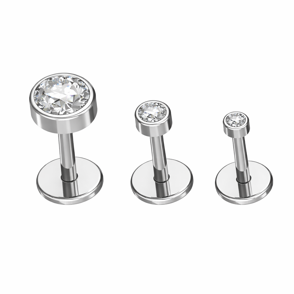 Titaanilabret 1,2mm – Bold Spark – kirkas kristalli (hopeanvärinen, push-in)