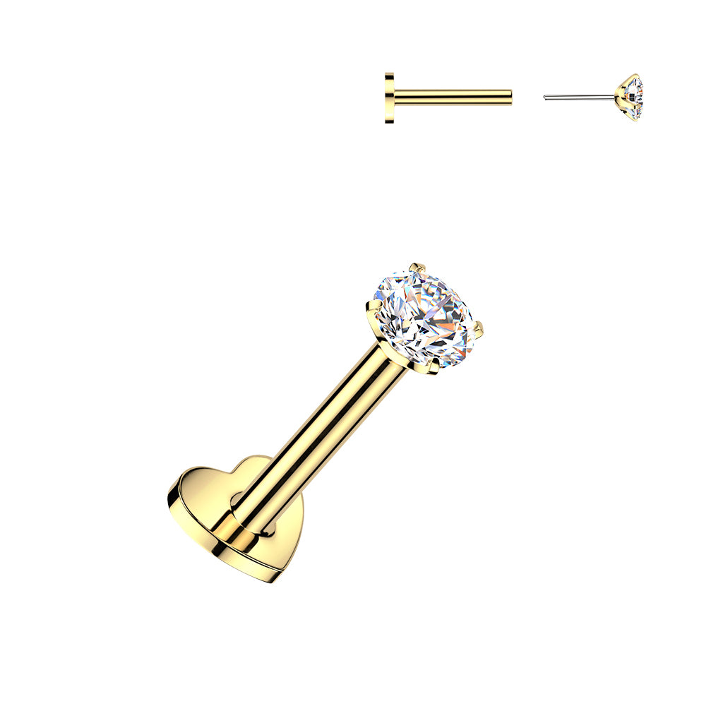 Titanium labret, CZ Convex Basic glitter labret with 3mm ball (gold)