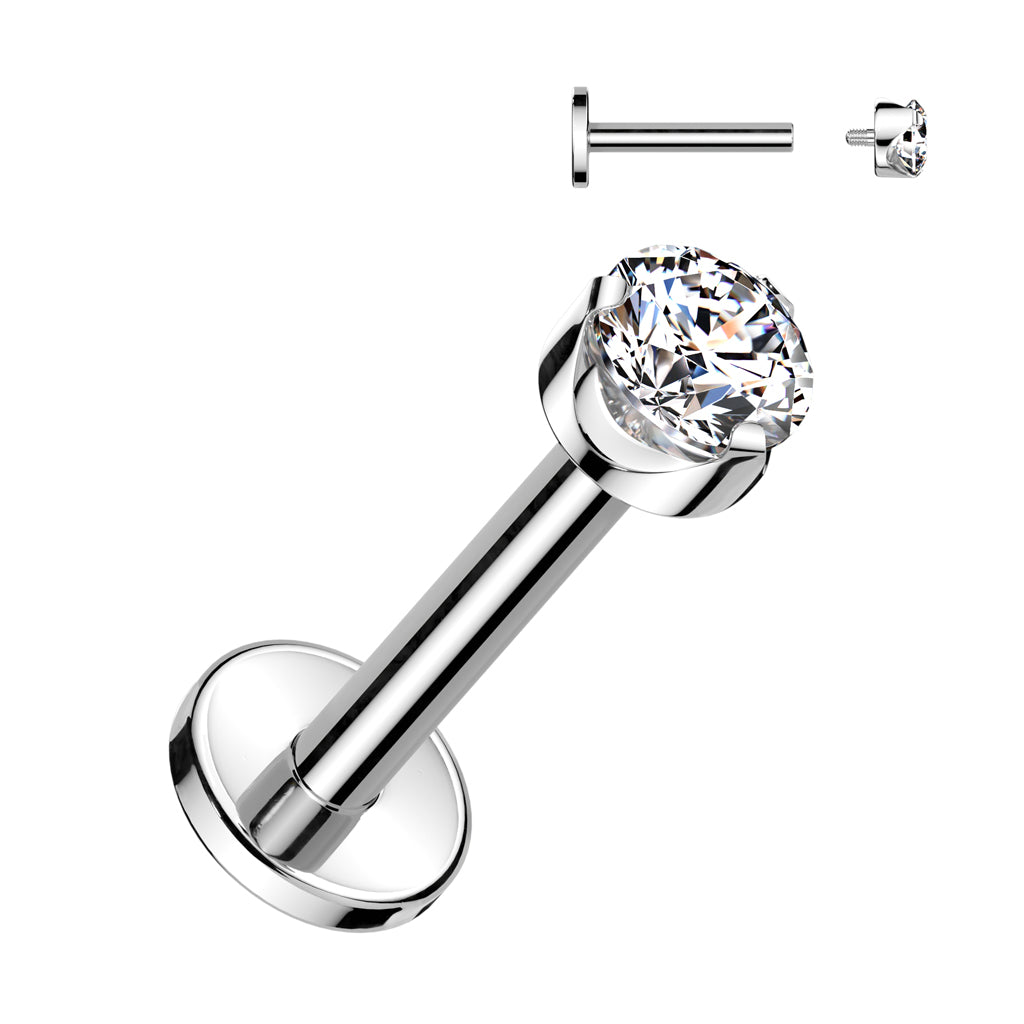 Labret 1,2mm, Titanium Classic Spark – pyöreä kristallikoru titaanista (hopea)