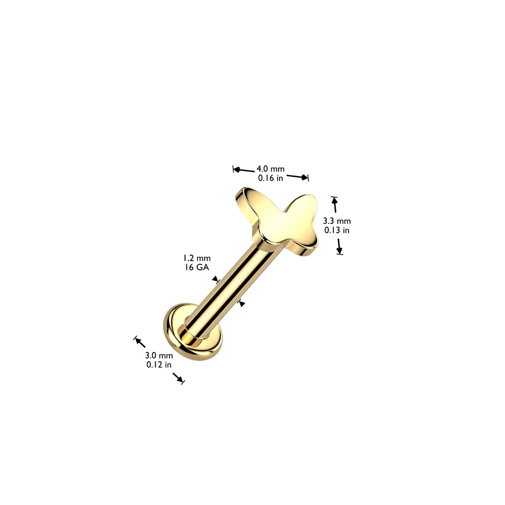 Labret 1,2mm, Titanium Petite Butterfly – miniperhoskoristeinen titaanikoru (kulta