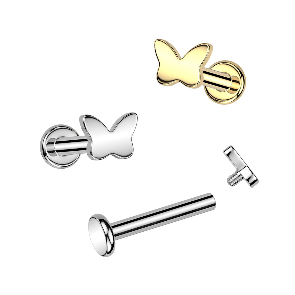 Labret 1,2mm, Titanium Petite Butterfly – miniperhoskoristeinen titaanikoru (kulta