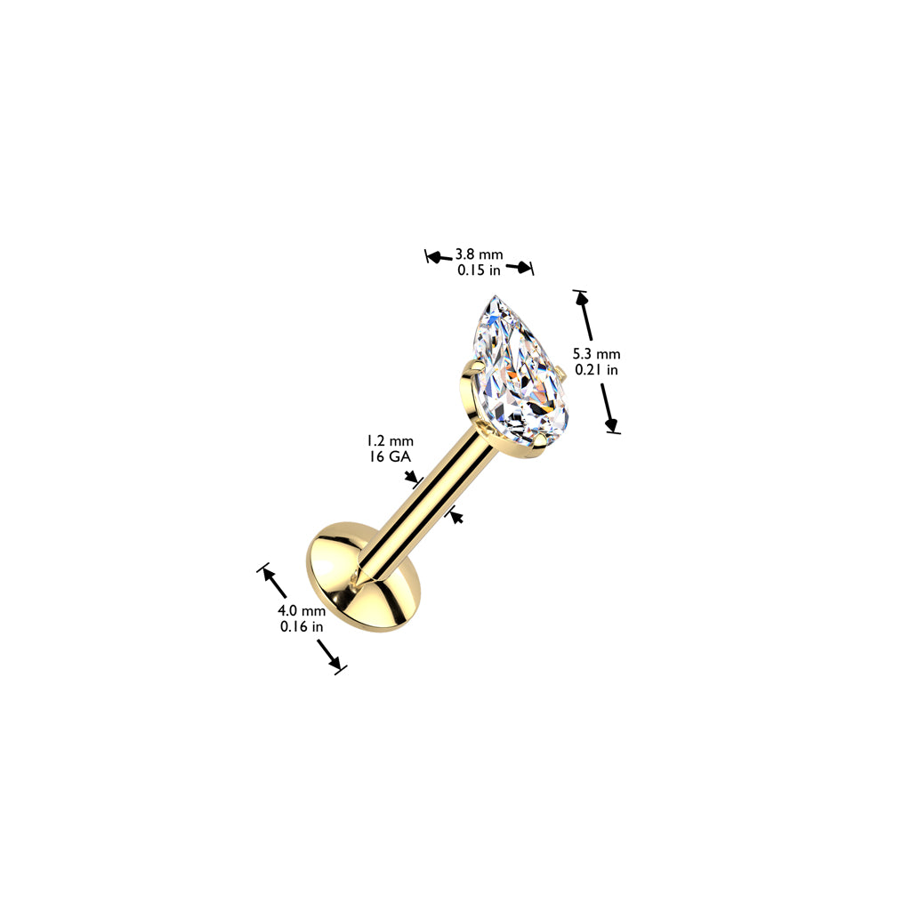 Titaanilabret 1,2mm, Titanium Essential Dew – pisaranmuotoinen kristalli (hopea, sisäkierteinen)