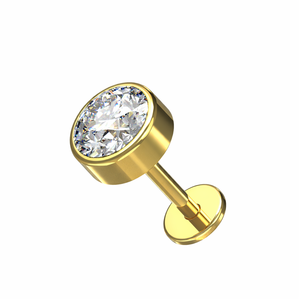 Titaanilabret 1,2mm, Titanium Bold Spark 5mm – pyöreä kristallilabret (kulta, push in)