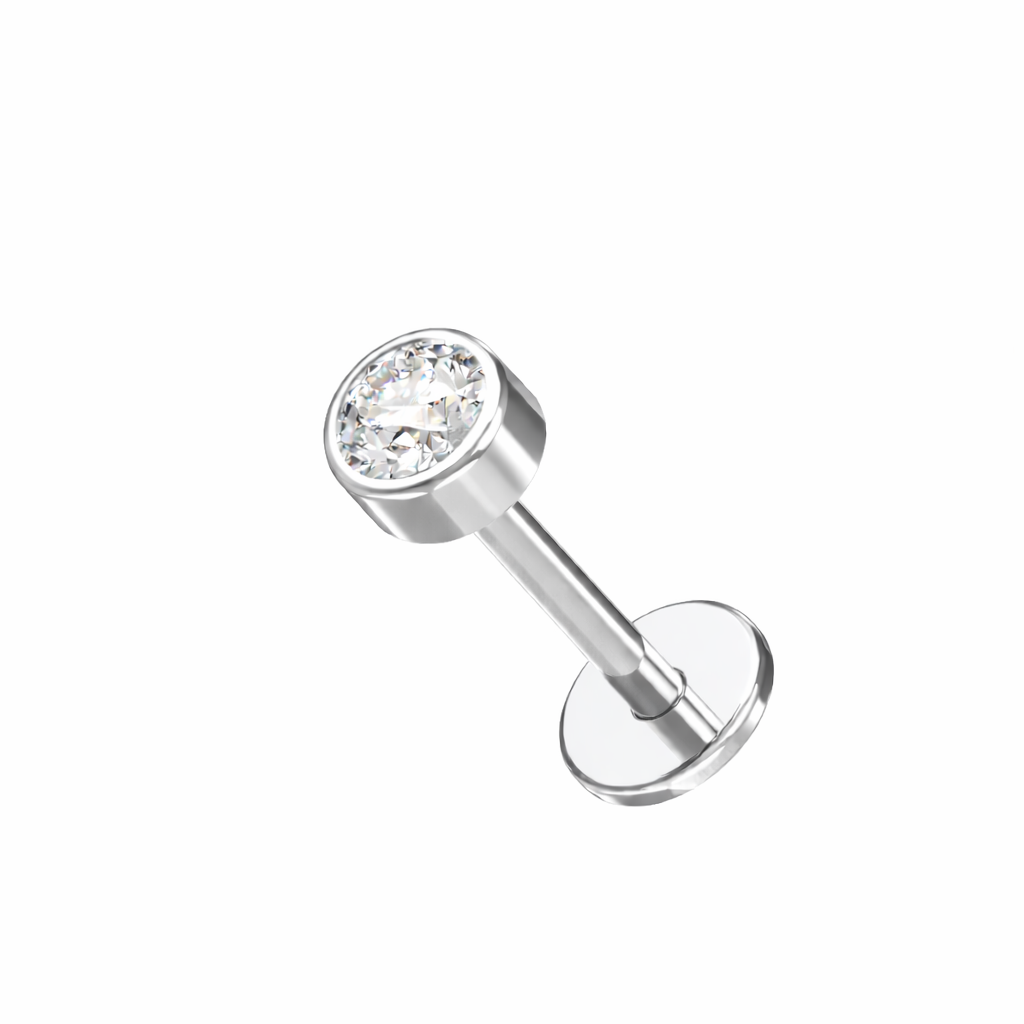 Titanium labret 1.2mm – Bold Spark – clear crystal (silver-colored, push-in)