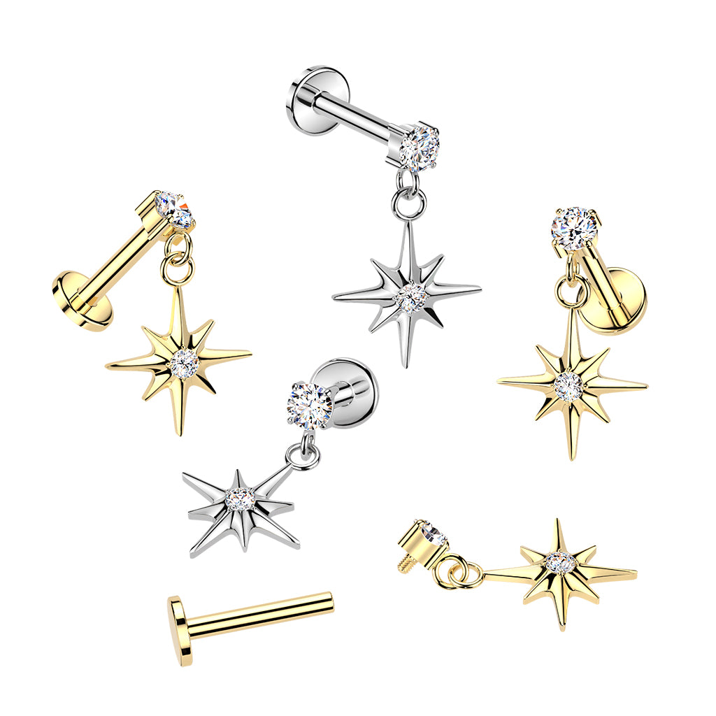 Titanium labret, CZ Convex Basic glitter labret with 3mm ball (gold)