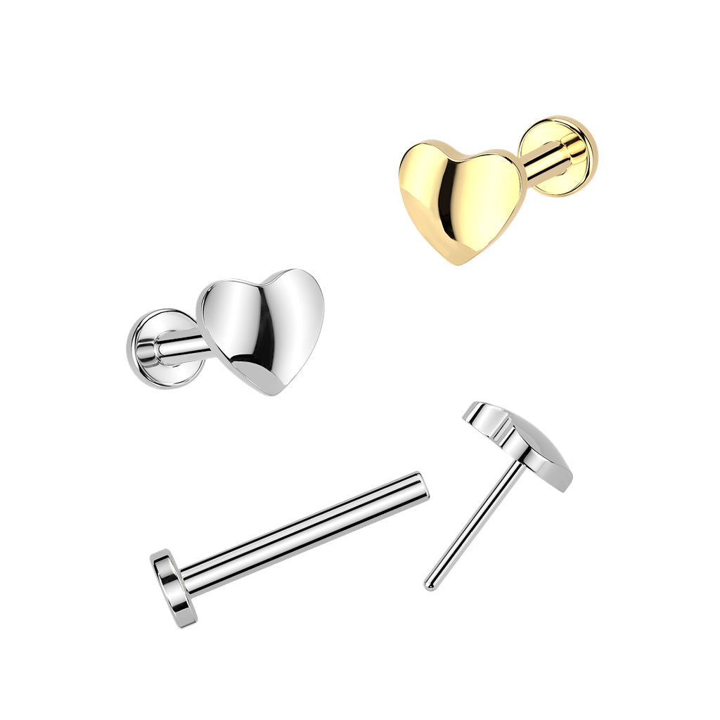 Implanttitason titaani labret 0,8 mm, kiveton sydän, molemmat värit.