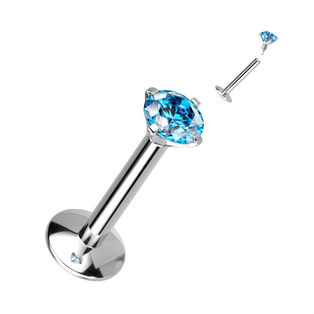 Labret, Titanium Round Medium 3mm CZ in Pink (extra long internal thread)