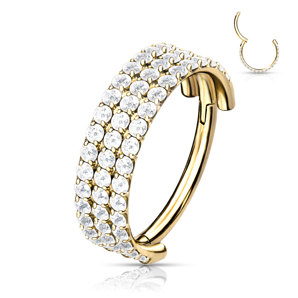 Piercing ring 1.2mm, Titanium Double Line CZ titanium clicker