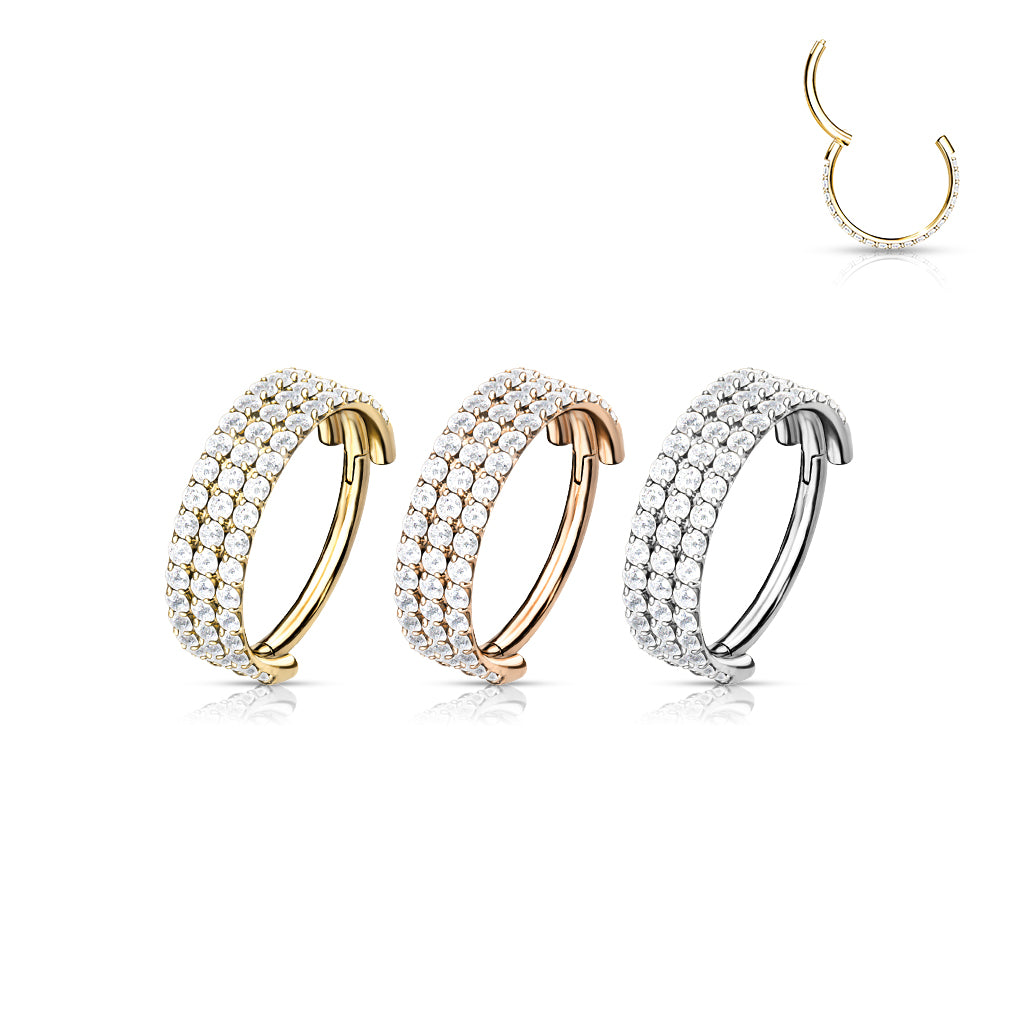 Piercing ring 1.2mm, Titanium Double Line CZ titanium clicker