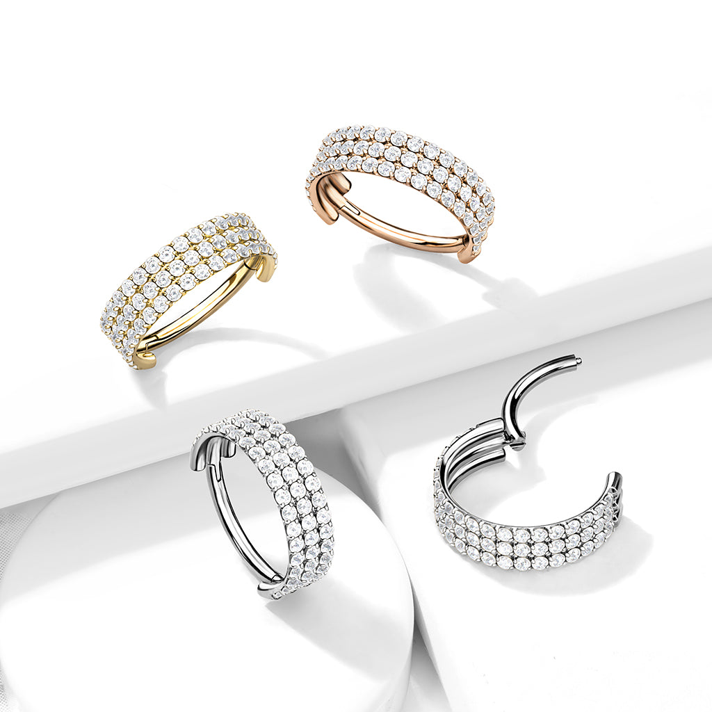 Piercing ring 1.2mm, Titanium Double Line CZ titanium clicker