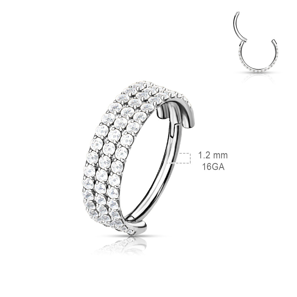Piercing ring 1.2mm, Titanium Double Line CZ titanium clicker