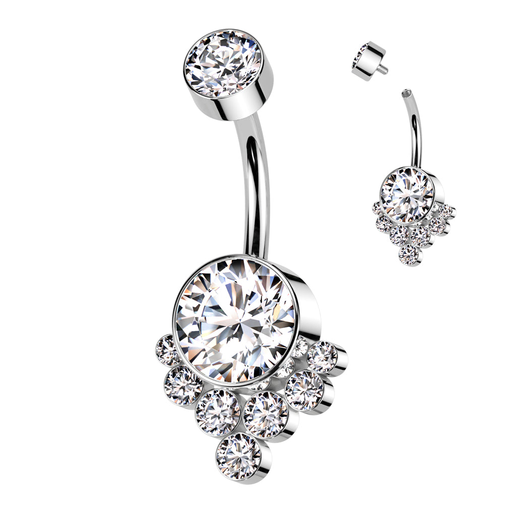 Titanium navel ring, Loving You pink dangling heart navel ring