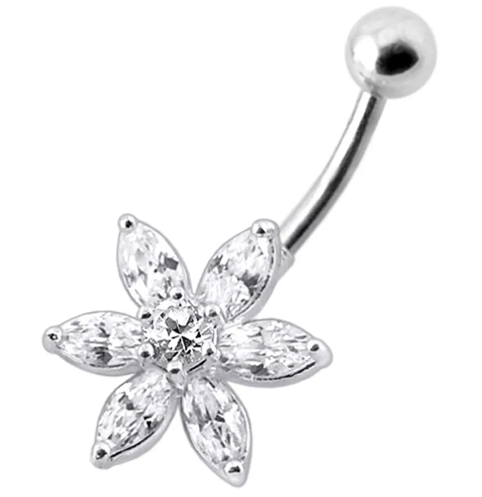 Titanium navel ring, Zoe - small clear flower navel ring