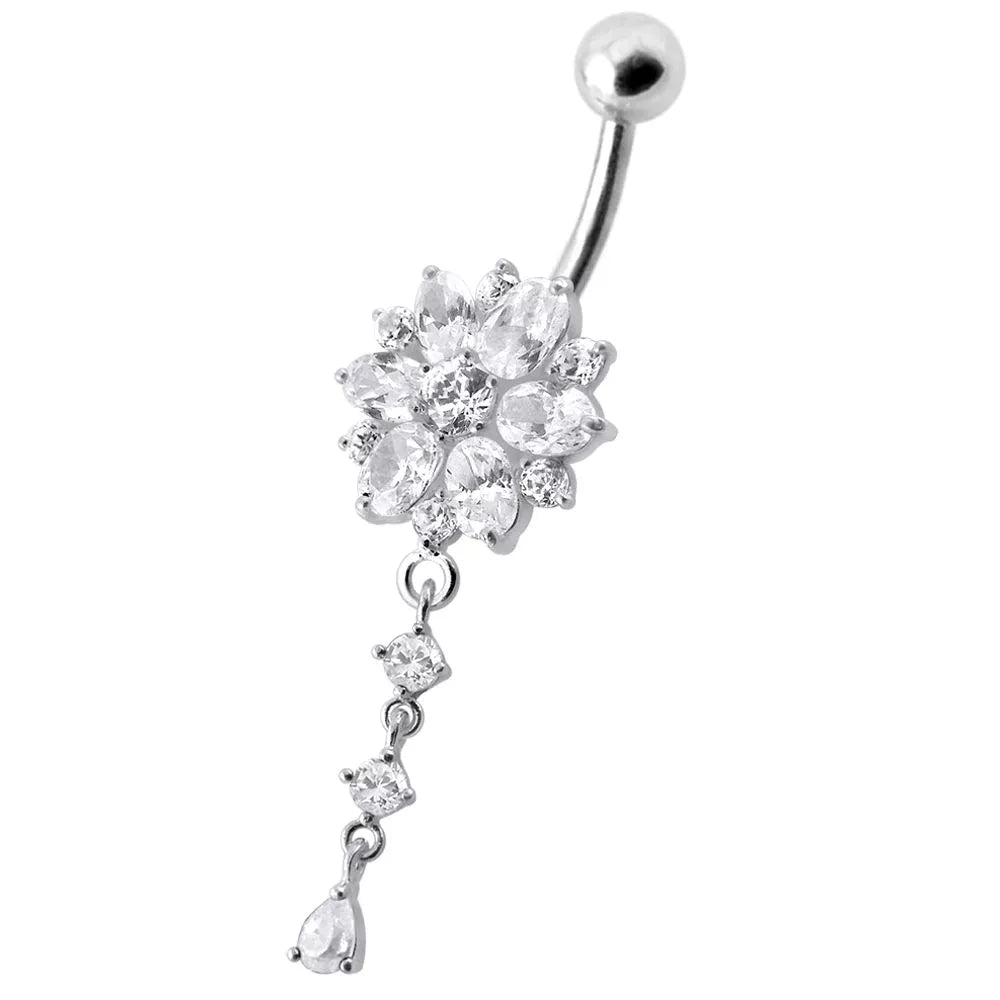 Gold-plated navel ring, Kinsley dangling flower navel ring