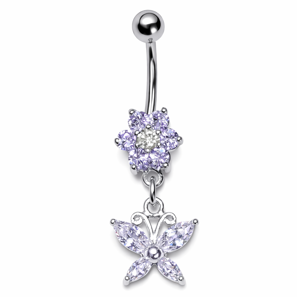 Titaaninen Belisse napakoru laventelinsävyisillä kivillä valkoista taustaa vasten.