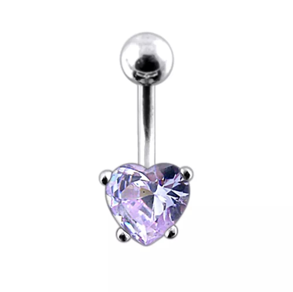 Titanium navel ring, Amelia -clear stone heart navel ring (silver)