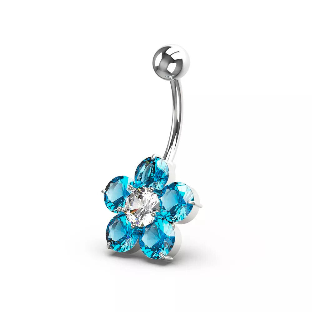 Titanium navel ring, Zoe - small clear flower navel ring