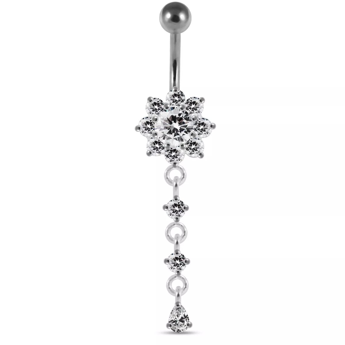 Titaaninen Blooming Light -napakoru kukkakoristeella ja roikkuvilla kirkkailla zirkonioilla